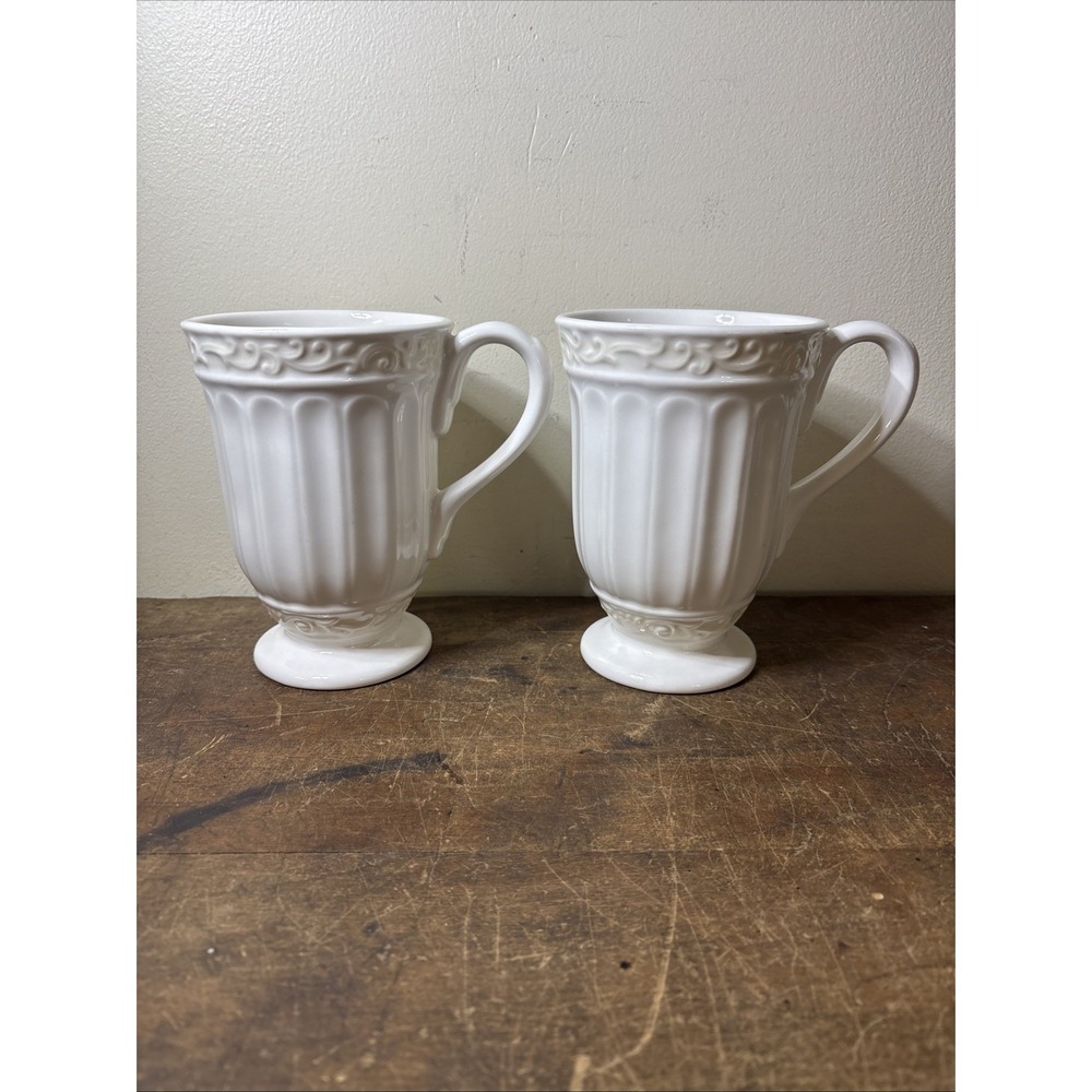 Set Of 2 LENOX BUTLER'S PANTRY PEDESTAL MUG WHITE FOOTED ABOUT 5.75" TALL